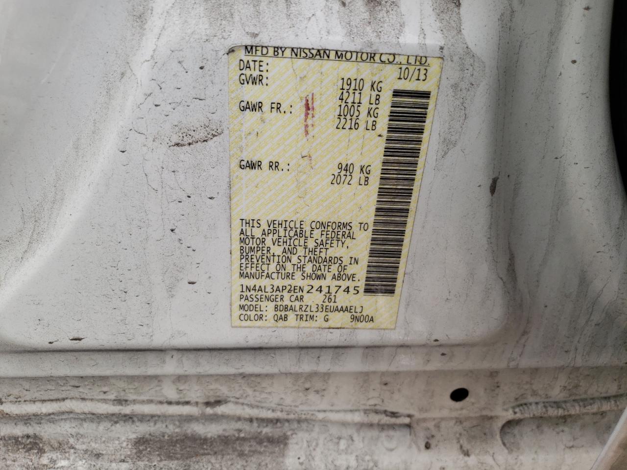 Photo 10 from auction – 2014 NISSAN ALTIMA 2.5 with VIN 1N4AL3AP2EN241745