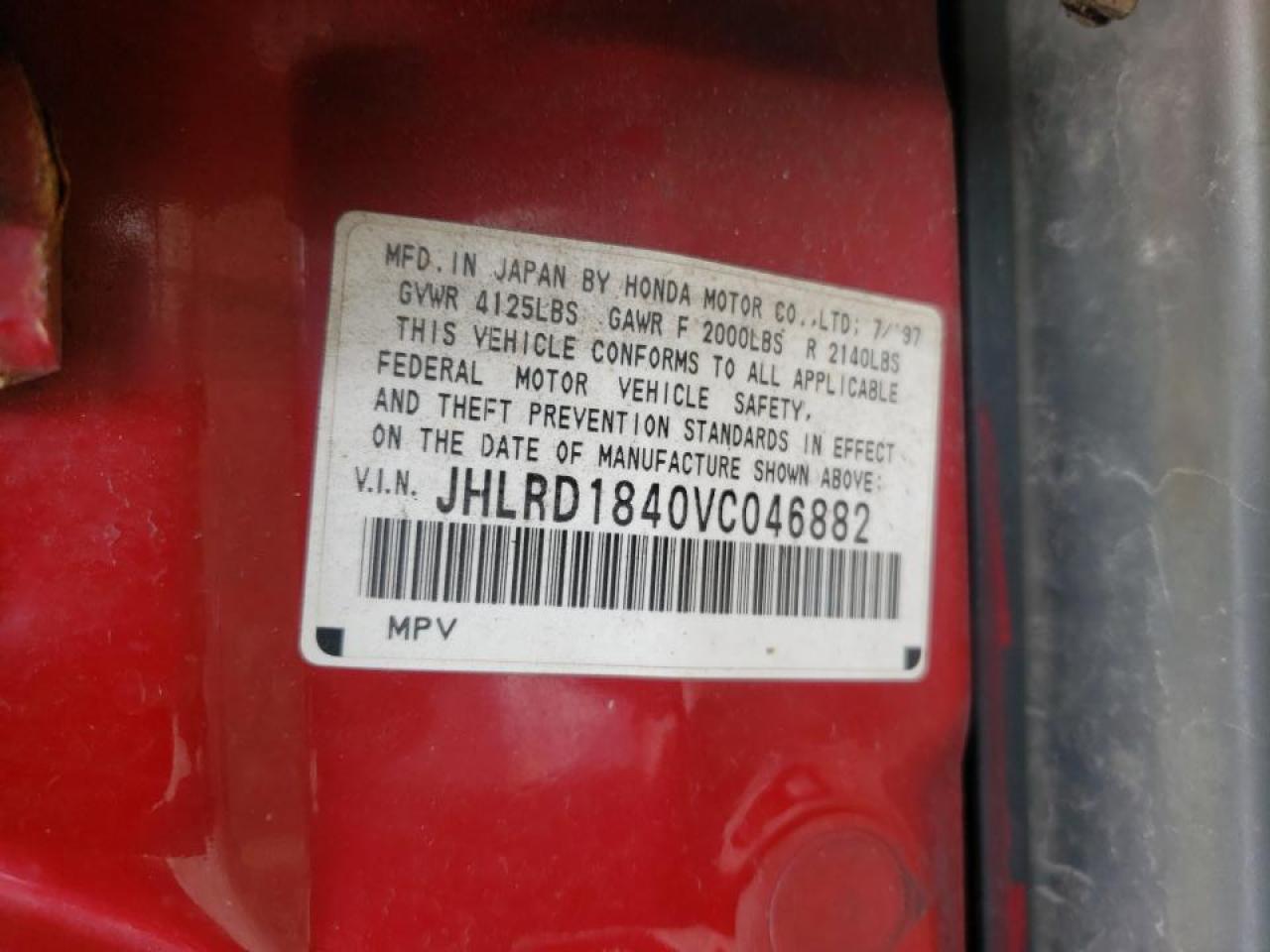 Photo 10 from auction – 1997 HONDA CR-V with VIN JHLRD1840VC046882
