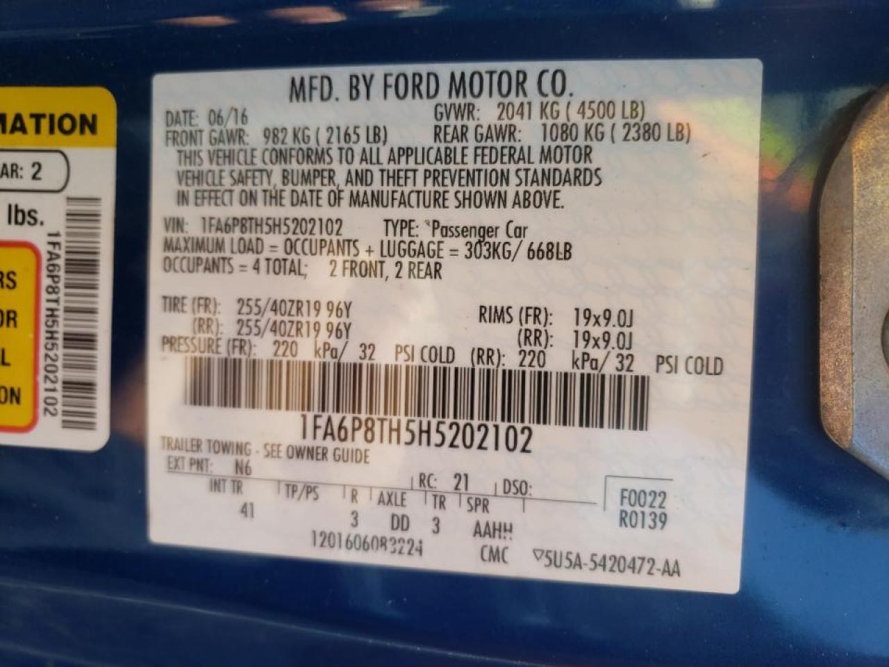 Photo 10 from auction – 2017 FORD MUSTANG with VIN 1FA6P8TH5H5202102