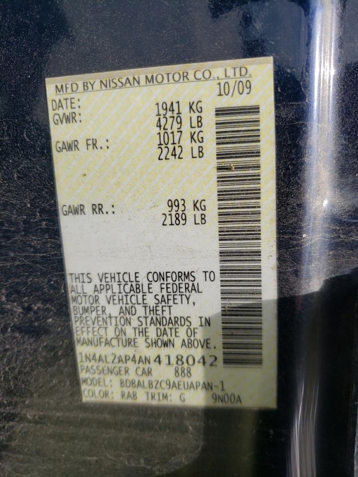 Photo 10 from auction – 2010 NISSAN ALTIMA BAS with VIN 1N4AL2AP4AN418042