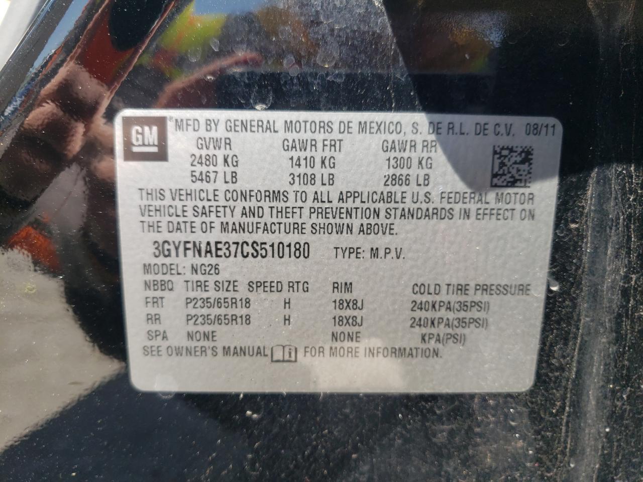 Photo 10 from auction – 2012 CADILLAC SRX LUXURY with VIN 3GYFNAE37CS510180