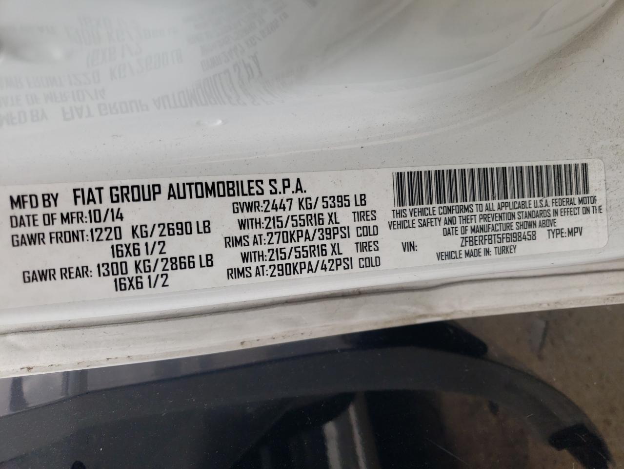 Photo 10 from auction – 2015 RAM PROMASTER with VIN ZFBERFBT5F6198458