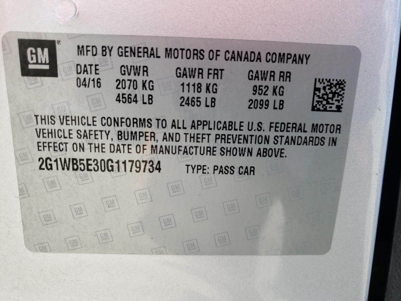 Photo 10 from auction – 2016 CHEVROLET IMPALA LIM with VIN 2G1WB5E30G1179734
