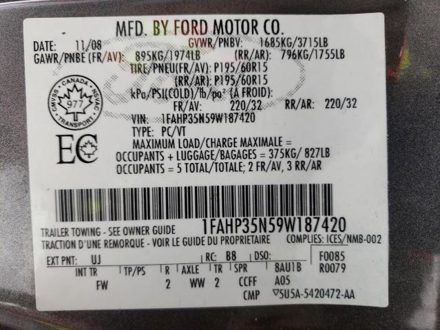 Photo 10 from auction – 2009 FORD FOCUS SE with VIN 1FAHP35N59W187420