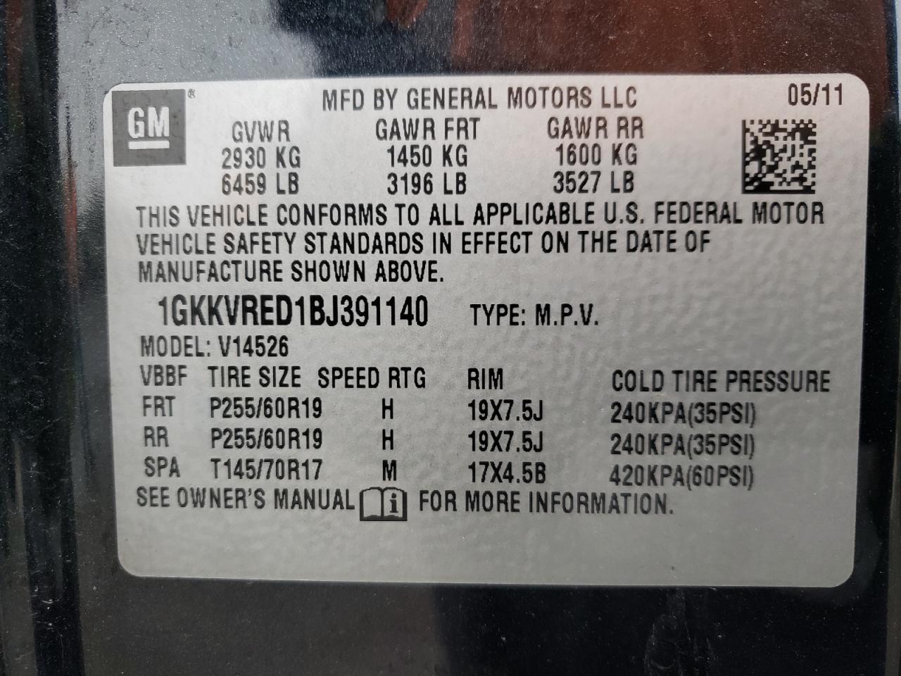 Photo 10 from auction – 2011 GMC ACADIA SLT with VIN 1GKKVRED1BJ391140