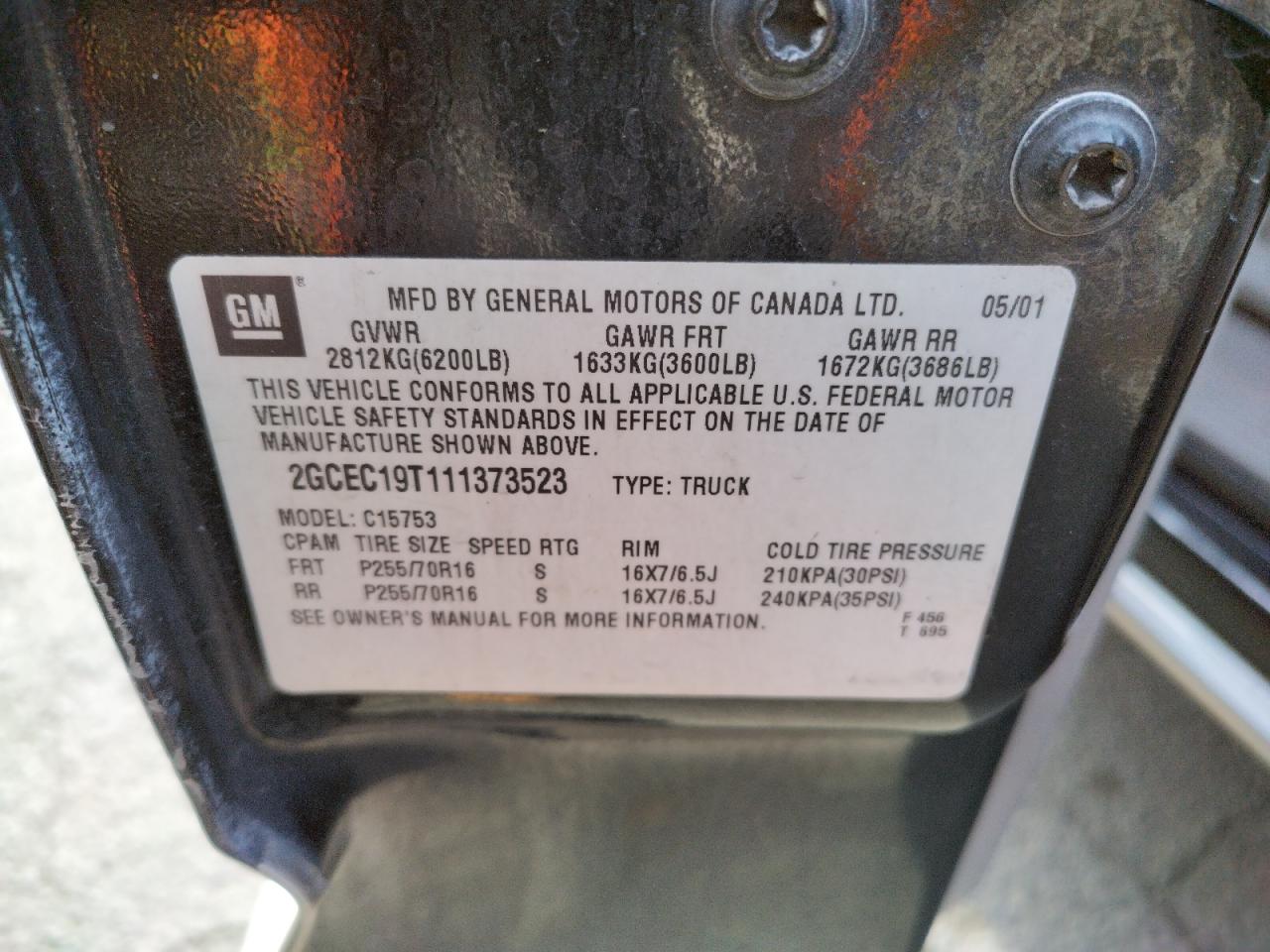 Photo 10 from auction – 2001 CHEVROLET SILVERADO with VIN 2GCEC19T111373523