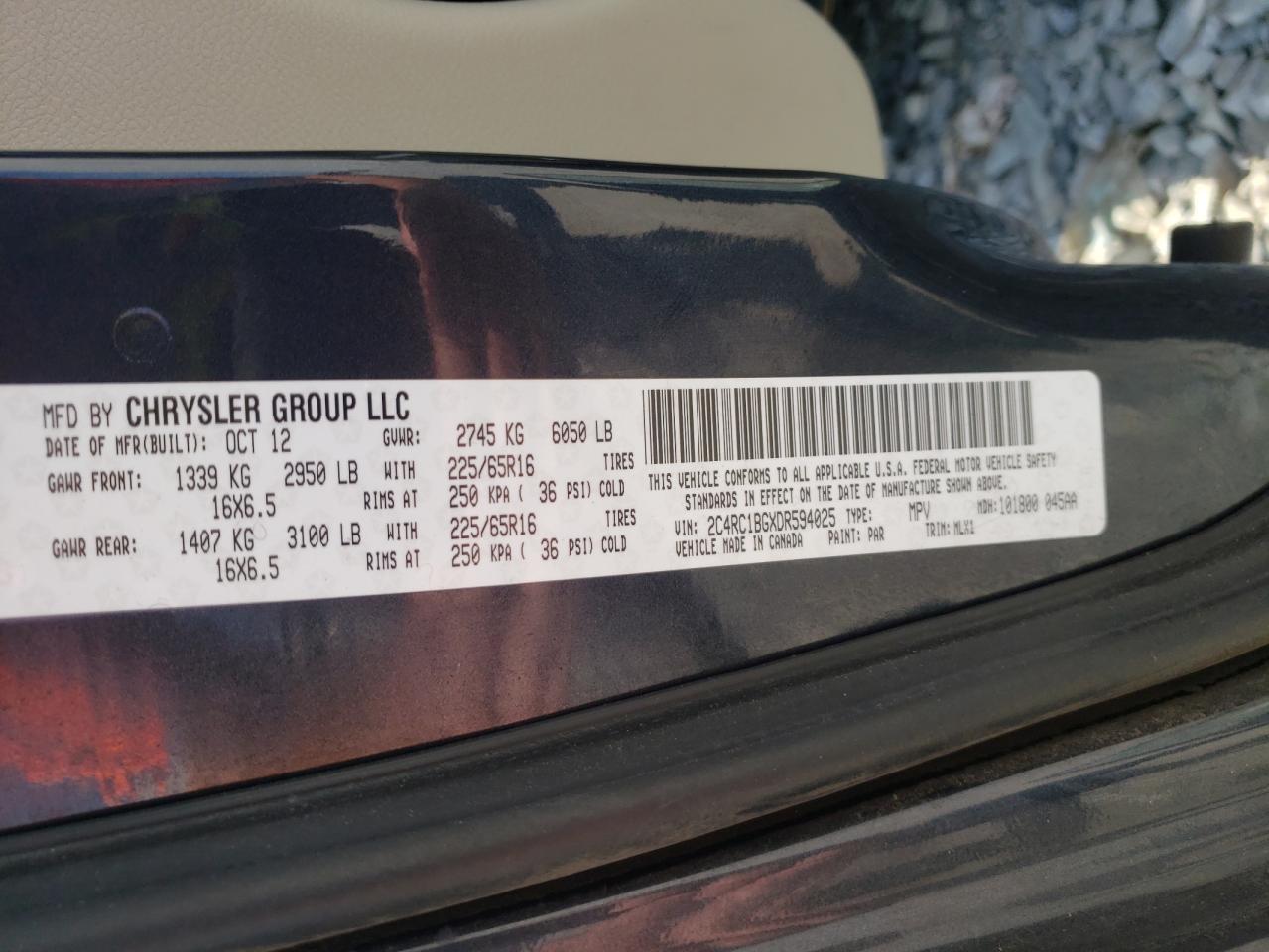 Photo 10 from auction – 2013 CHRYSLER TOWN & COU with VIN 2C4RC1BGXDR594025