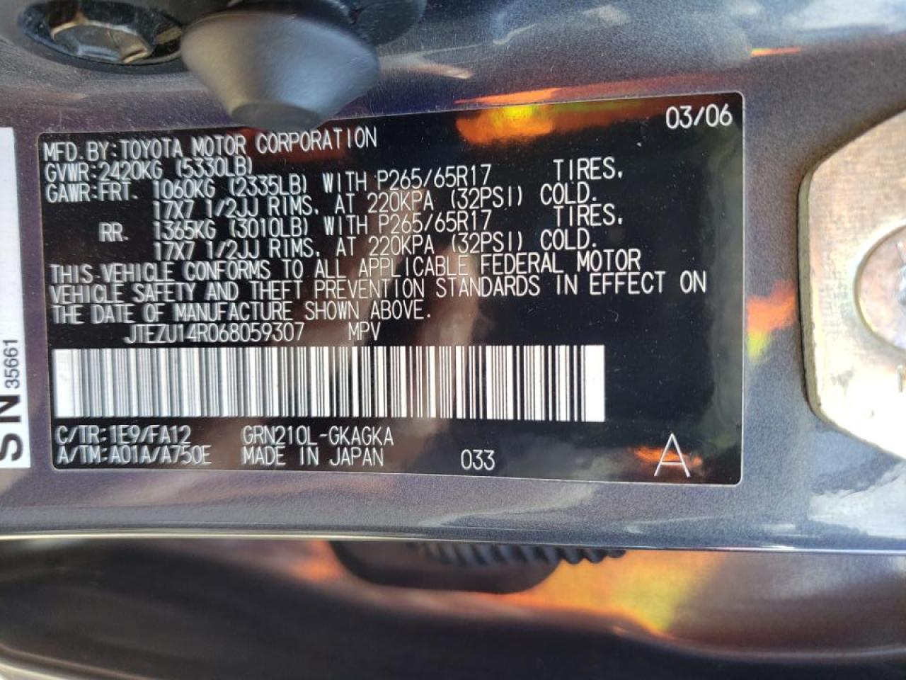 Photo 10 from auction – 2006 TOYOTA 4RUNNER SR with VIN JTEZU14R068059307