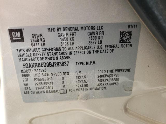 Photo 10 from auction – 2011 BUICK ENCLAVE CX with VIN 5GAKRBED9BJ293837