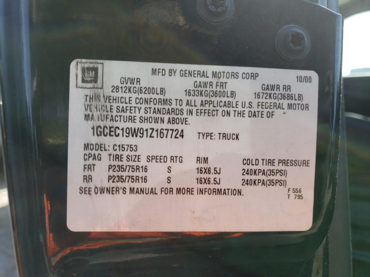 Photo 10 from auction – 2001 CHEVROLET SILVERADO with VIN 1GCEC19W91Z167724