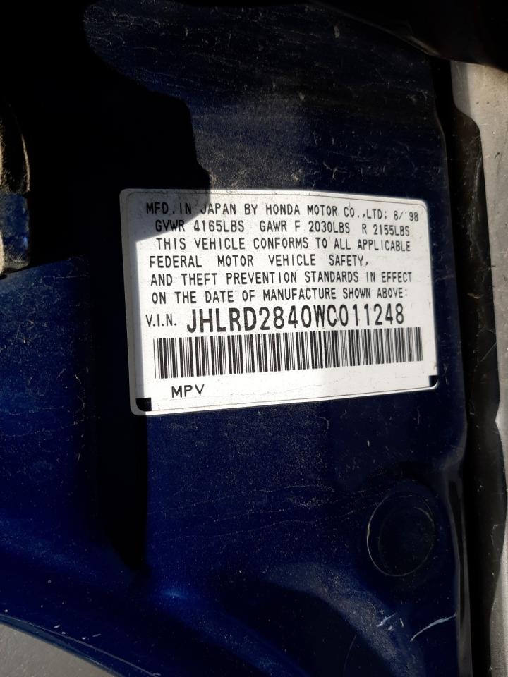 Photo 10 from auction – 1998 HONDA CR-V LX with VIN JHLRD2840WC011248