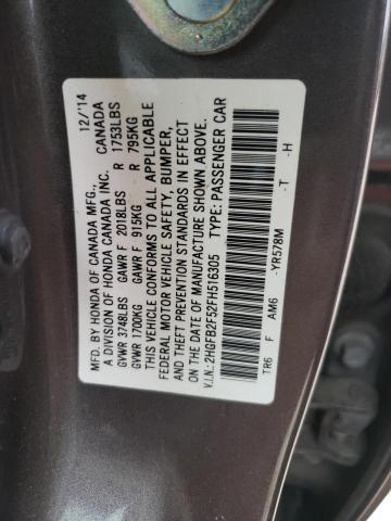 Photo 10 from auction – 2015 HONDA CIVIC LX with VIN 2HGFB2F52FH516305