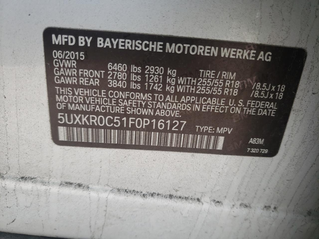 Photo 10 from auction – 2015 BMW X5 XDRIVE3 with VIN 5UXKR0C51F0P16127
