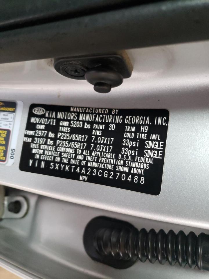 Photo 10 from auction – 2012 KIA SORENTO BA with VIN 5XYKT4A23CG270488