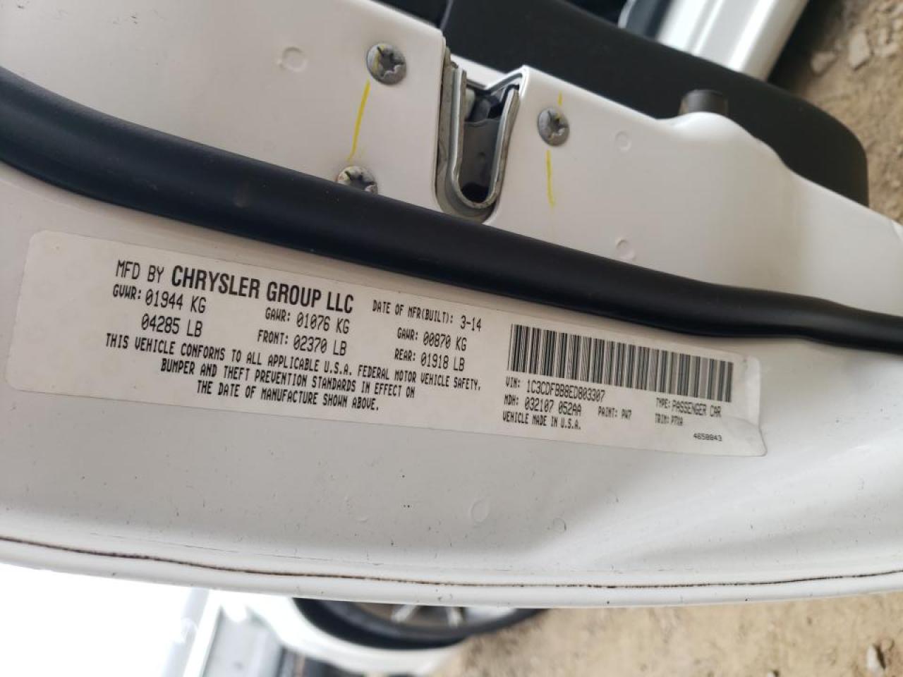 Photo 10 from auction – 2014 DODGE DART SXT with VIN 1C3CDFBB8ED803307