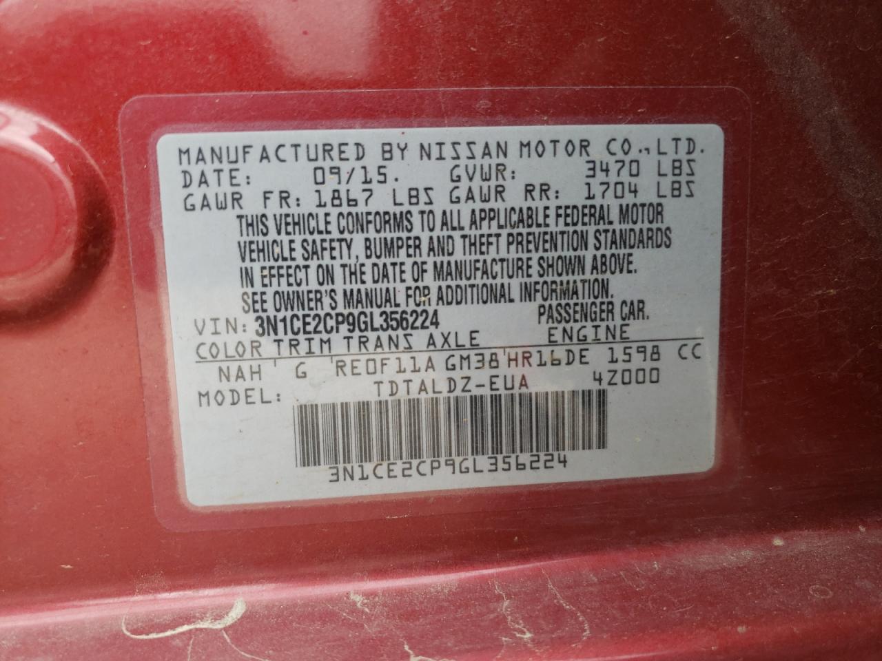 Photo 10 from auction – 2016 NISSAN VERSA NOTE with VIN 3N1CE2CP9GL356224