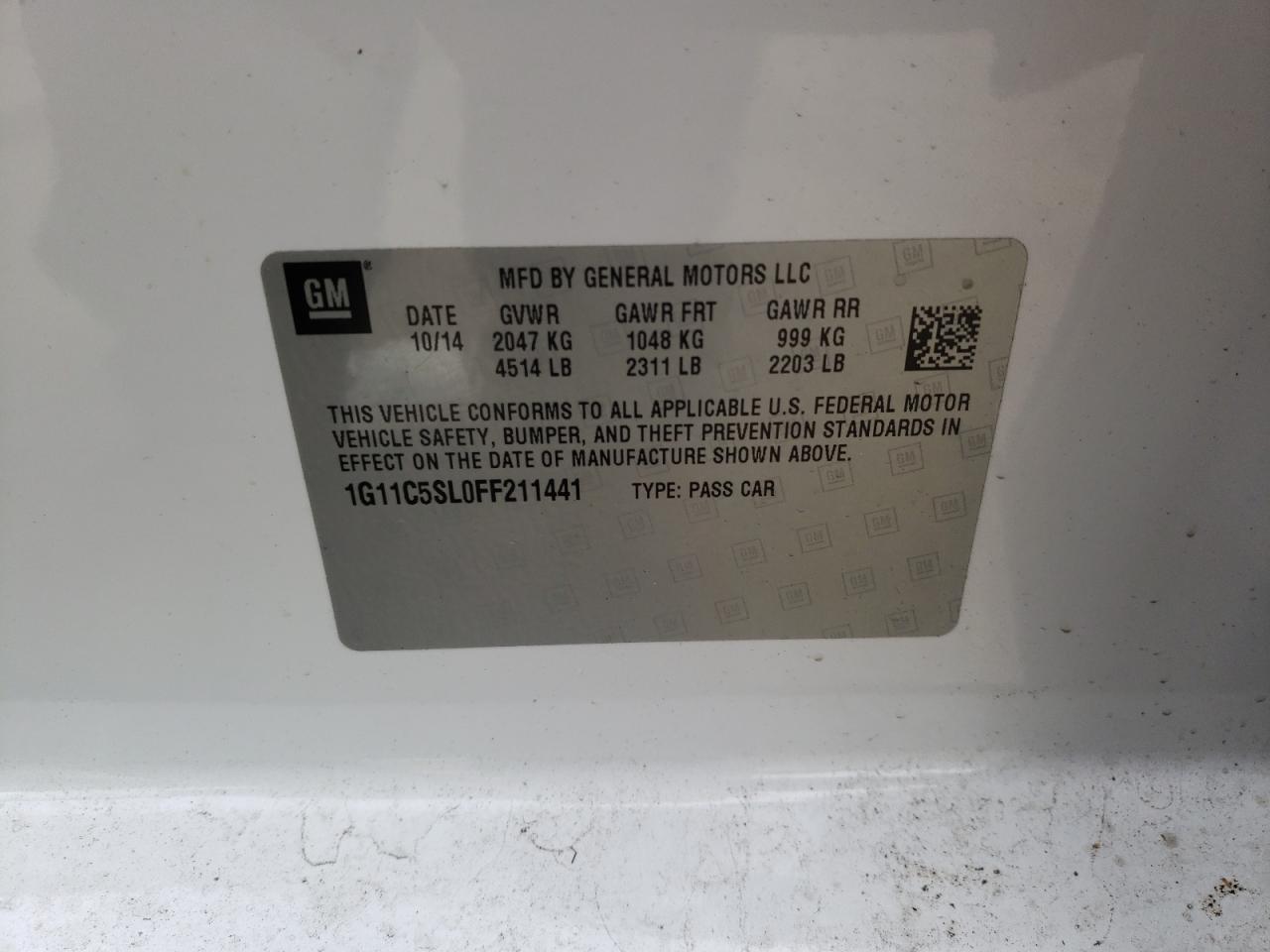 Photo 10 from auction – 2015 CHEVROLET MALIBU 1LT with VIN 1G11C5SL0FF211441