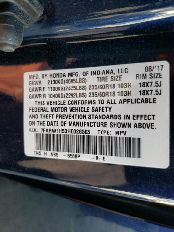 Photo 10 from auction – 2017 HONDA CR-V EX with VIN 7FARW1H53HE028503