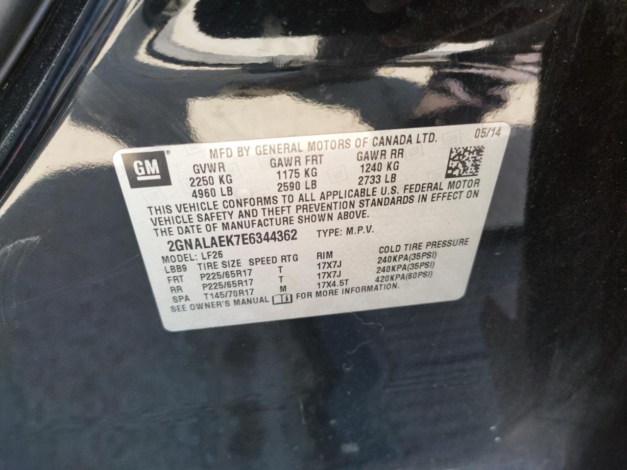 Photo 11 from auction – 2014 CHEVROLET EQUINOX LS with VIN 2GNALAEK7E6344362