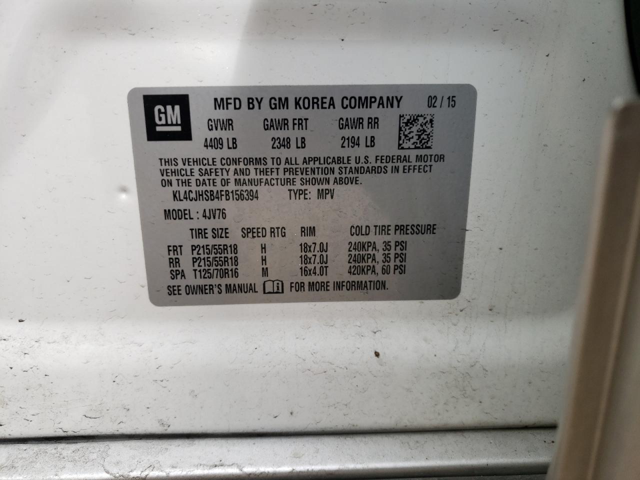 Photo 10 from auction – 2015 BUICK ENCORE PRE with VIN KL4CJHSB4FB156394