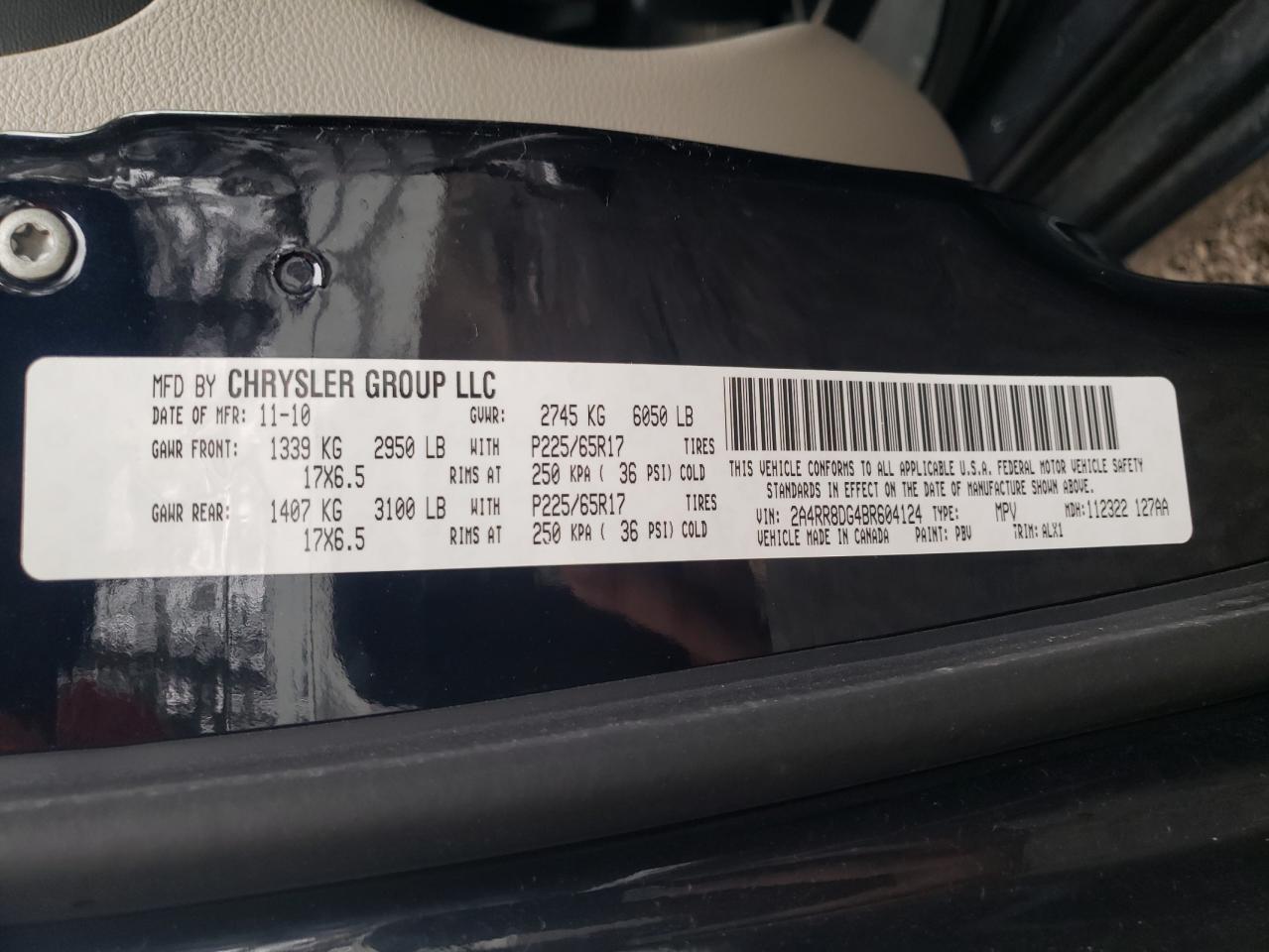 Photo 10 from auction – 2011 CHRYSLER TOWN & COU with VIN 2A4RR8DG4BR604124