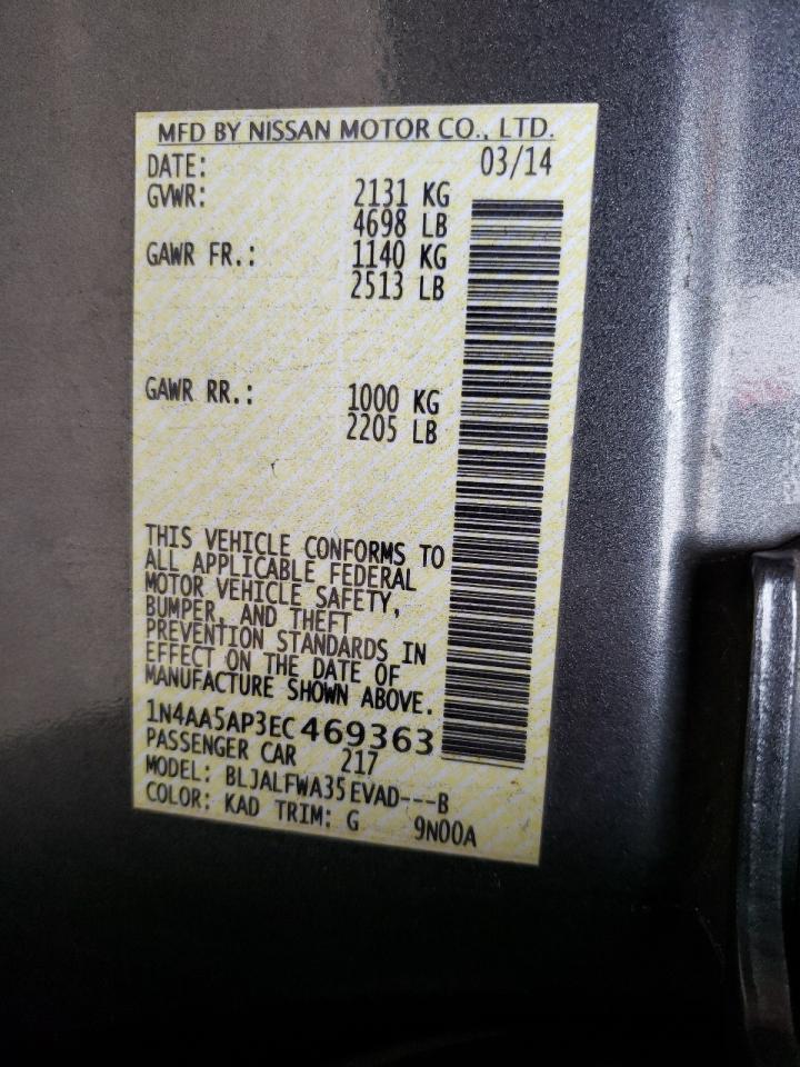 Photo 10 from auction – 2014 NISSAN MAXIMA S with VIN 1N4AA5AP3EC469363