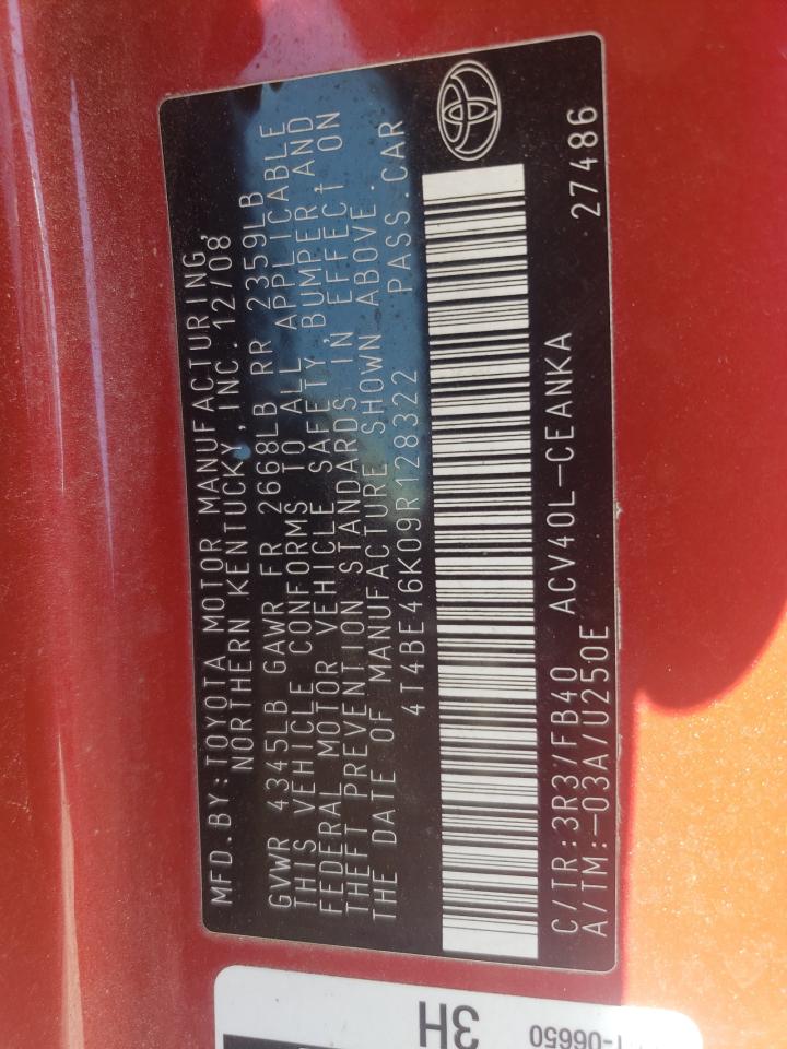 Photo 10 from auction – 2009 TOYOTA CAMRY BASE with VIN 4T4BE46K09R128322