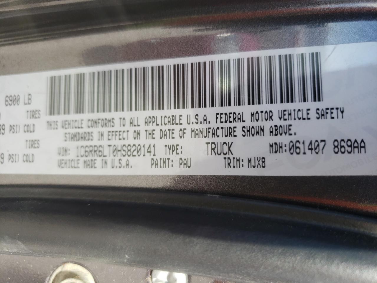 Photo 10 from auction – 2017 RAM 1500 SLT with VIN 1C6RR6LT0HS820141