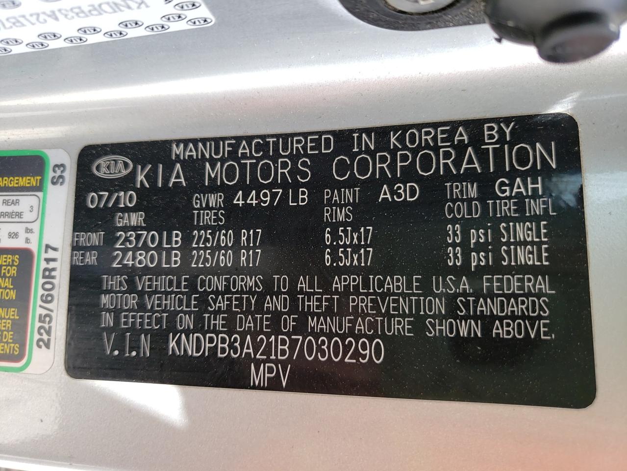 Photo 10 from auction – 2011 KIA SPORTAGE L with VIN KNDPB3A21B7030290