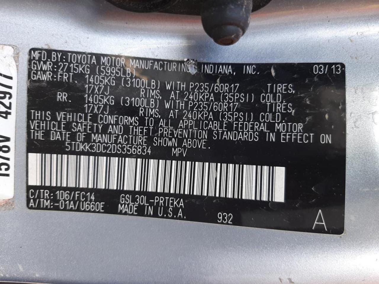 Photo 10 from auction – 2013 TOYOTA SIENNA LE with VIN 5TDKK3DC2DS356834