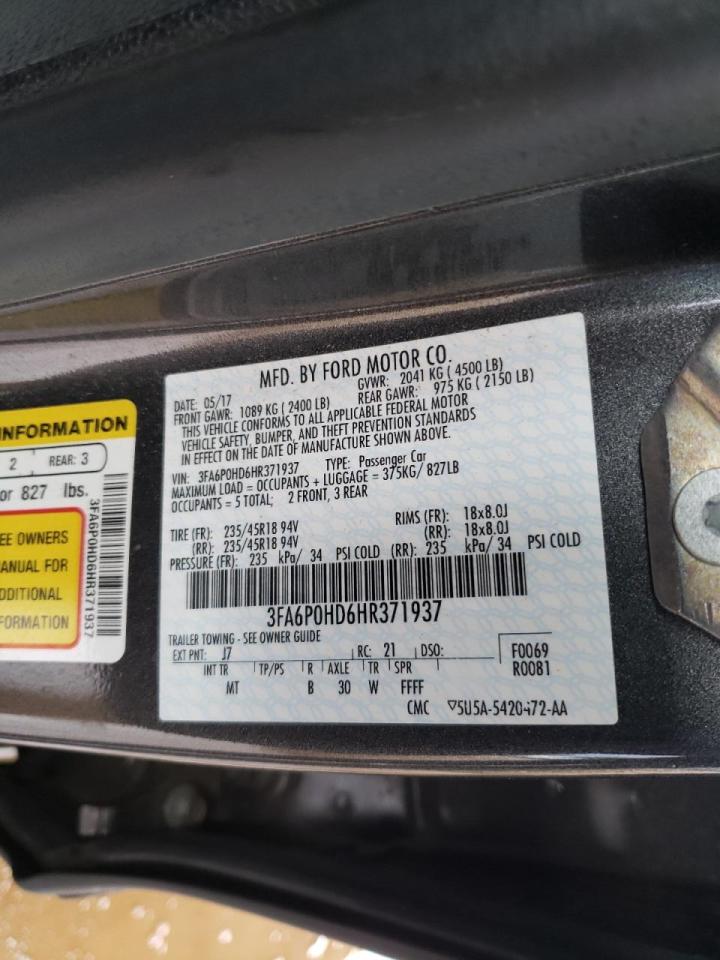Photo 10 from auction – 2017 FORD FUSION SE with VIN 3FA6P0HD6HR371937