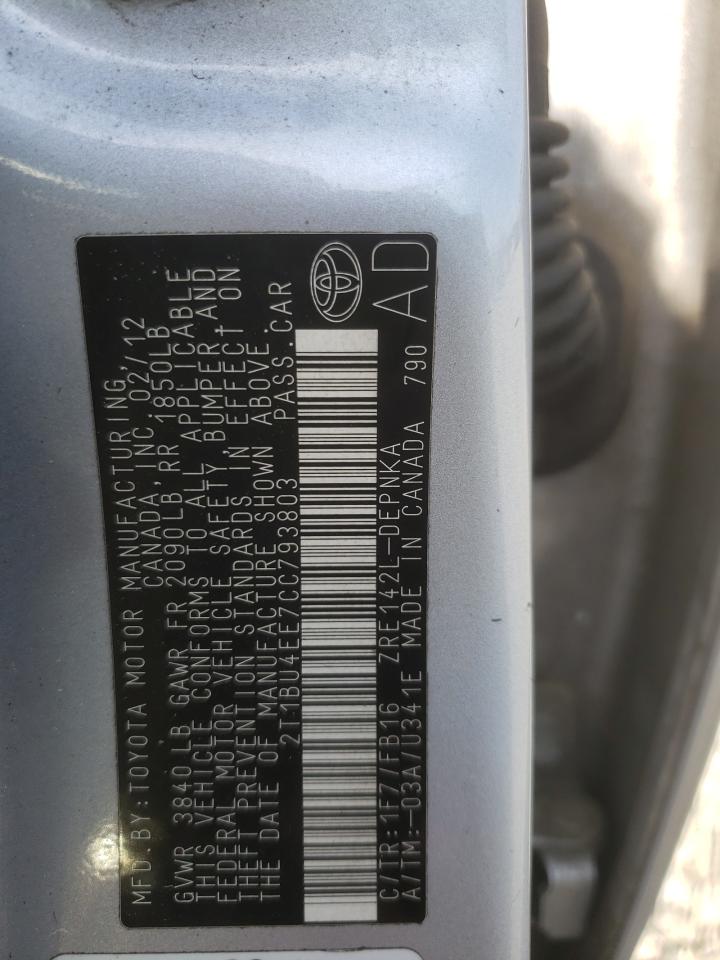 Photo 10 from auction – 2012 TOYOTA COROLLA with VIN 2T1BU4EE7CC793803
