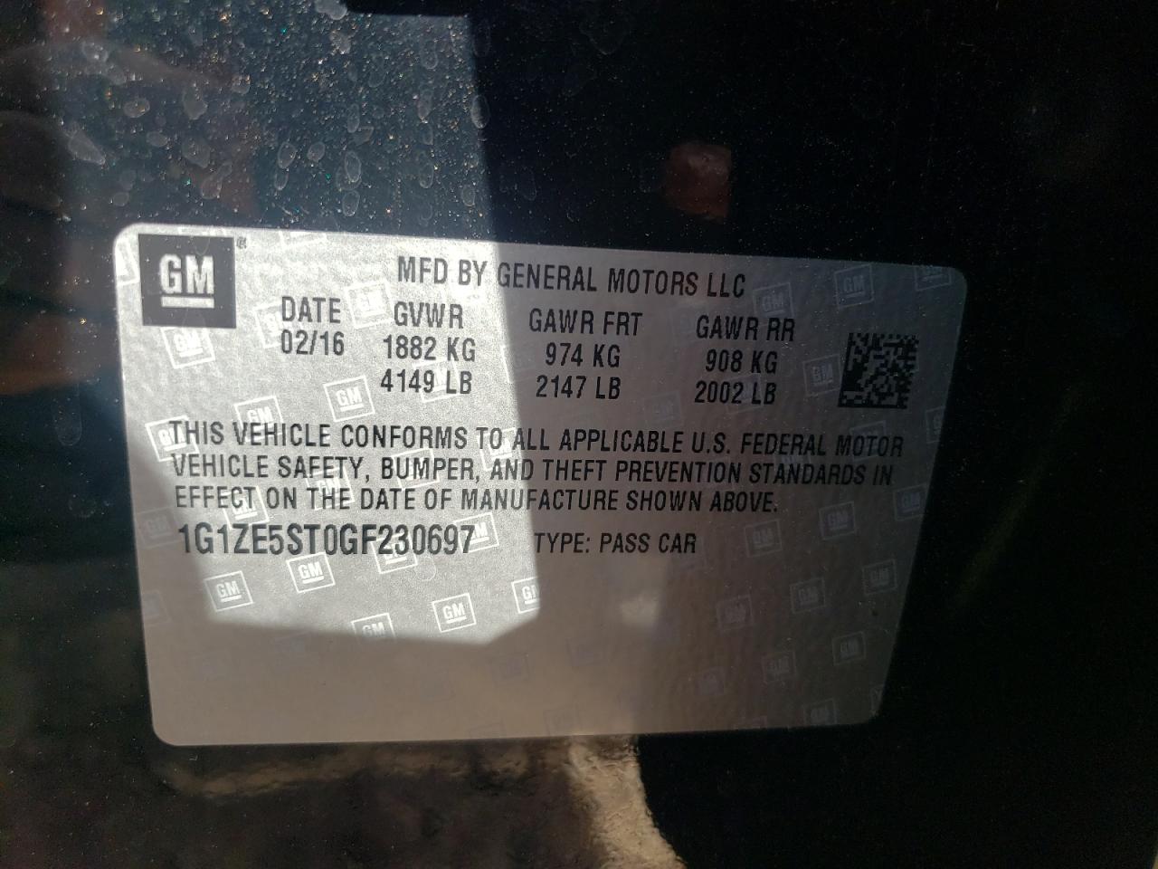 Photo 10 from auction – 2016 CHEVROLET MALIBU LT with VIN 1G1ZE5ST0GF230697