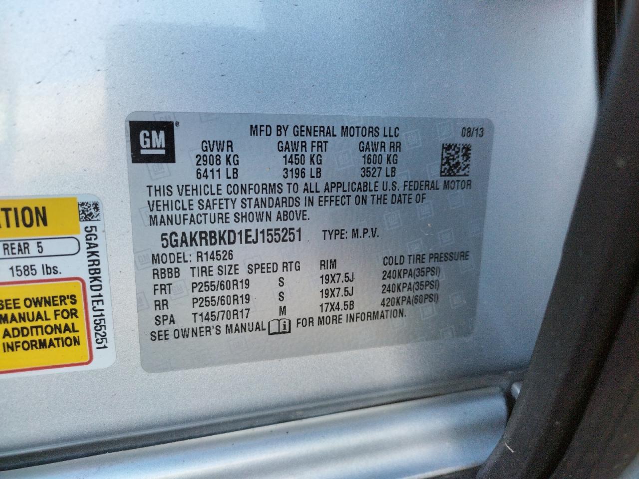 Photo 10 from auction – 2014 BUICK ENCLAVE with VIN 5GAKRBKD1EJ155251