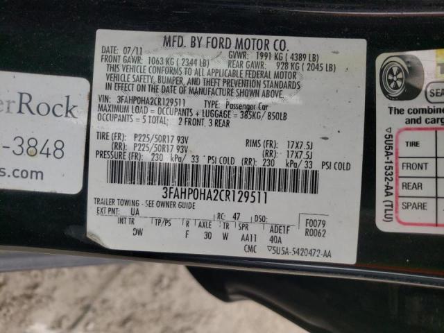 Photo 10 from auction – 2012 FORD FUSION SE with VIN 3FAHP0HA2CR129511