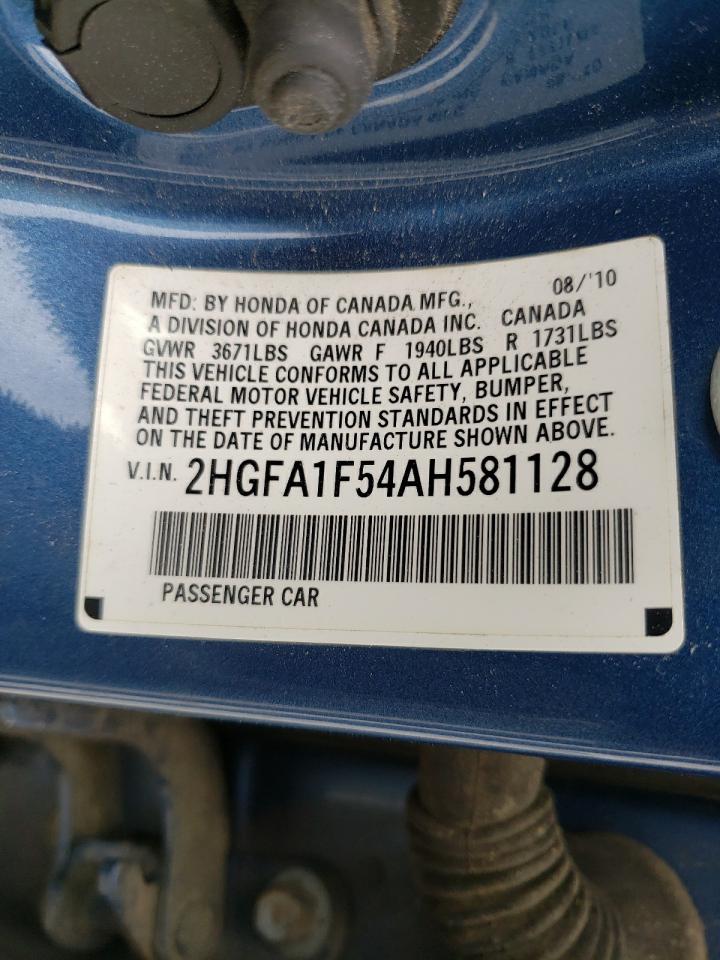 Photo 10 from auction – 2010 HONDA CIVIC LX with VIN 2HGFA1F54AH581128