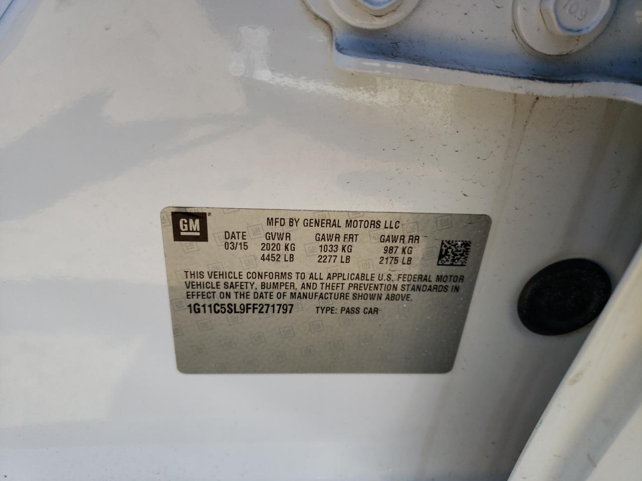 Photo 10 from auction – 2015 CHEVROLET MALIBU 1LT with VIN 1G11C5SL9FF271797