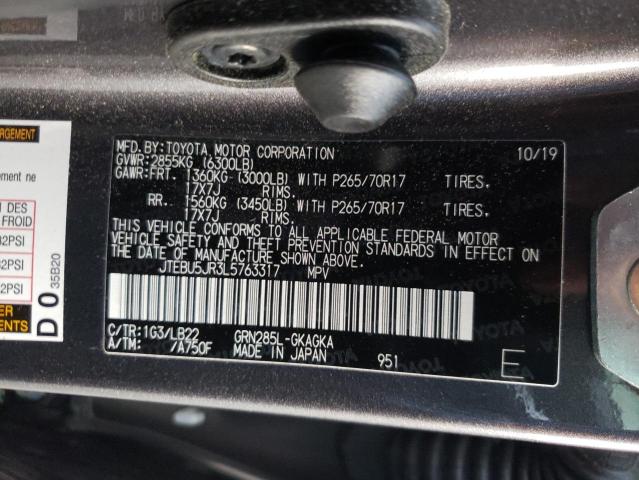 Photo 10 from auction – 2020 TOYOTA 4RUNNER SR with VIN JTEBU5JR3L5763317