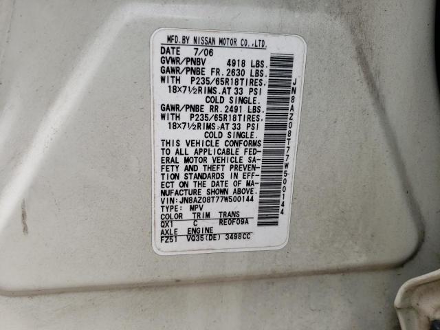 Photo 10 from auction – 2007 NISSAN MURANO SL with VIN JN8AZ08T77W500144