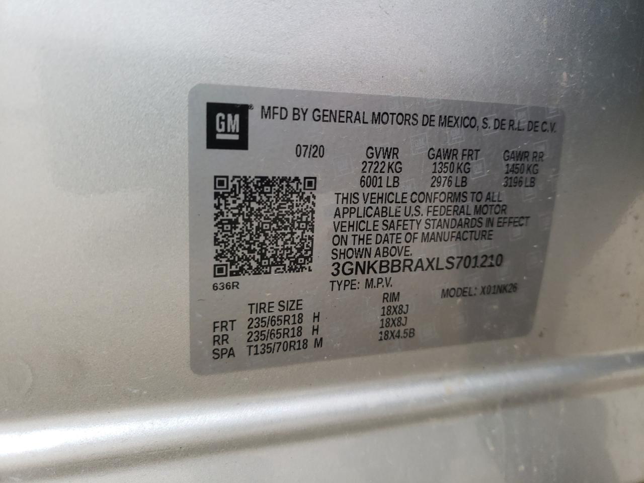 Photo 10 from auction – 2020 CHEVROLET BLAZER 1LT with VIN 3GNKBBRAXLS701210