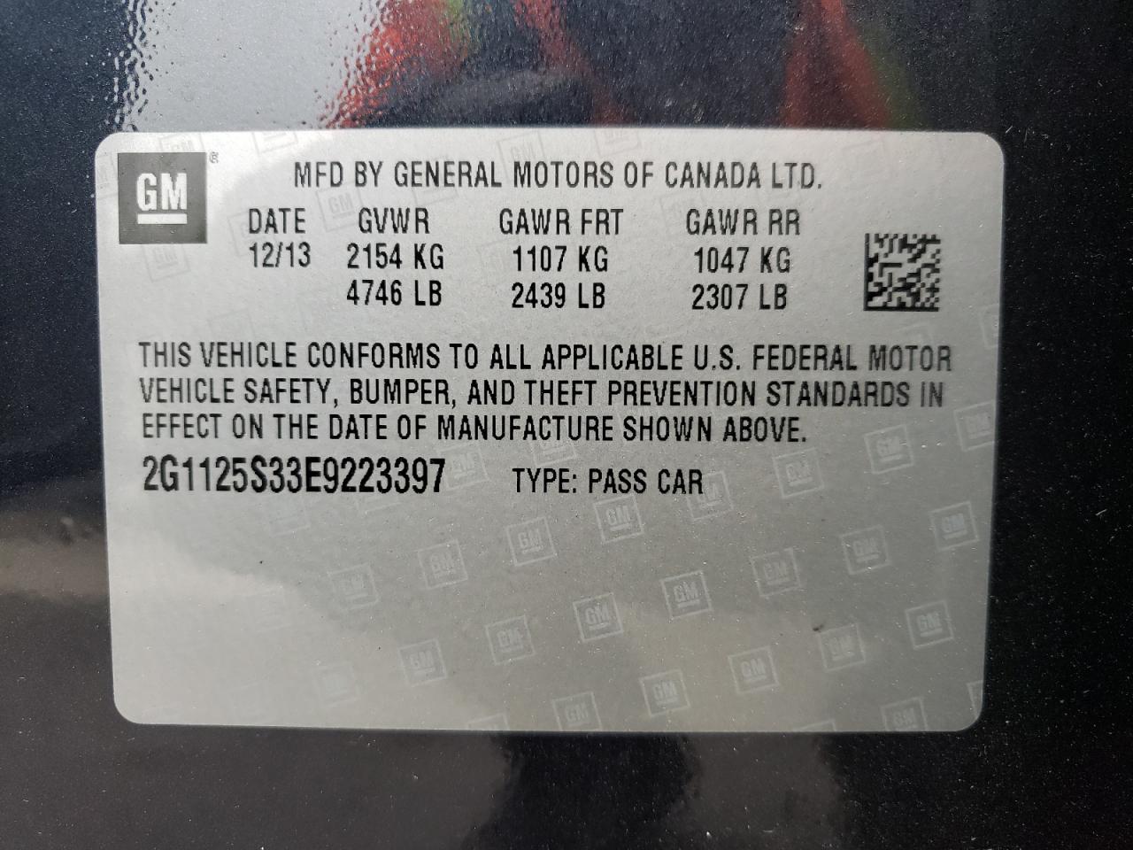 Photo 10 from auction – 2014 CHEVROLET IMPALA LT with VIN 2G1125S33E9223397