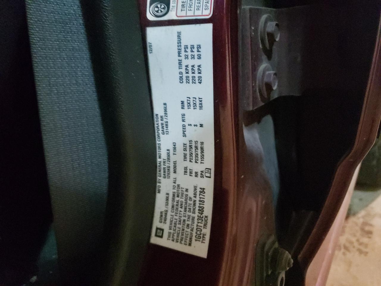 Photo 10 from auction – 2008 CHEVROLET COLORADO with VIN 1GCDT13E488181784