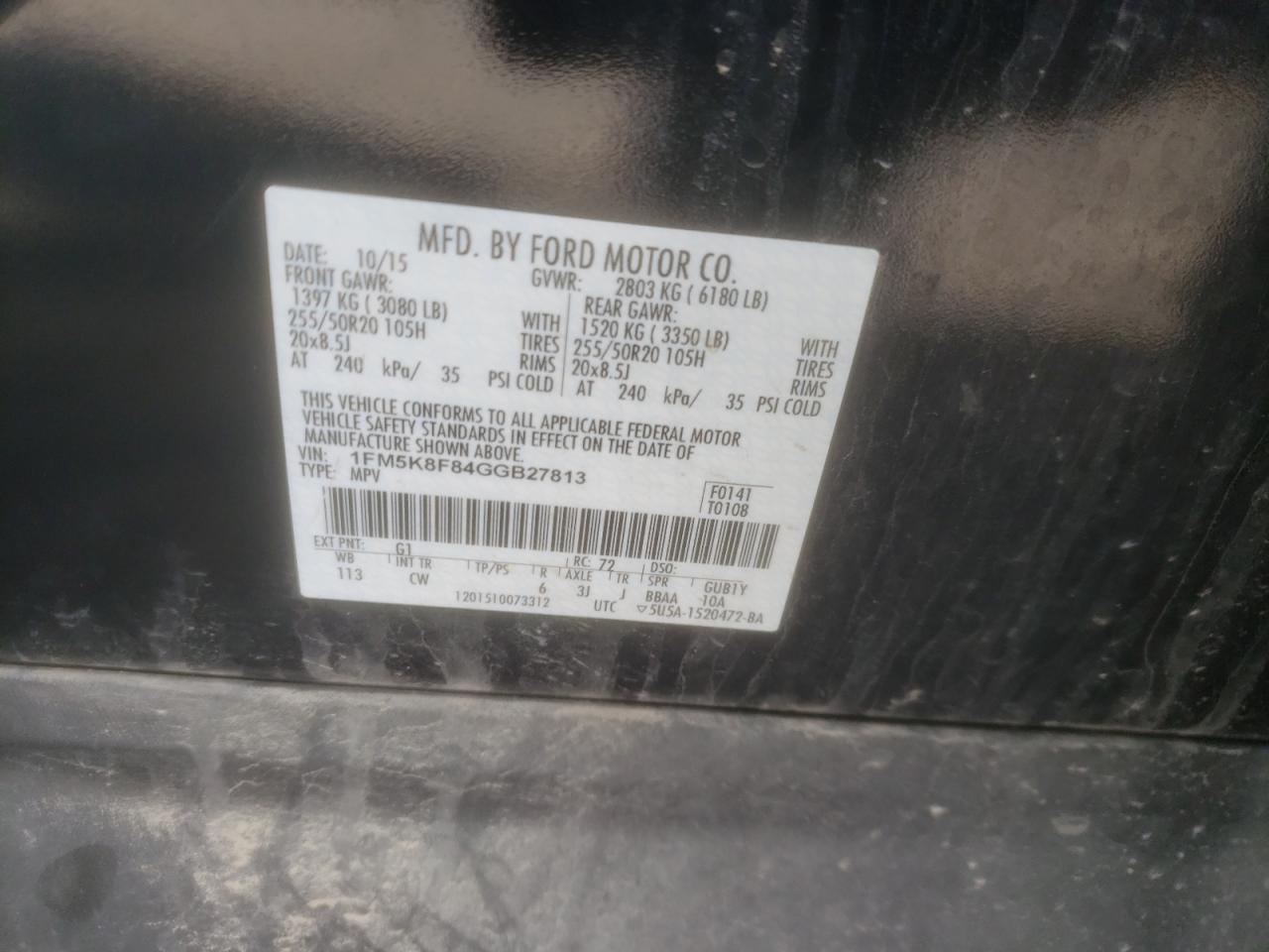Photo 10 from auction – 2016 FORD EXPLORER L with VIN 1FM5K8F84GGB27813