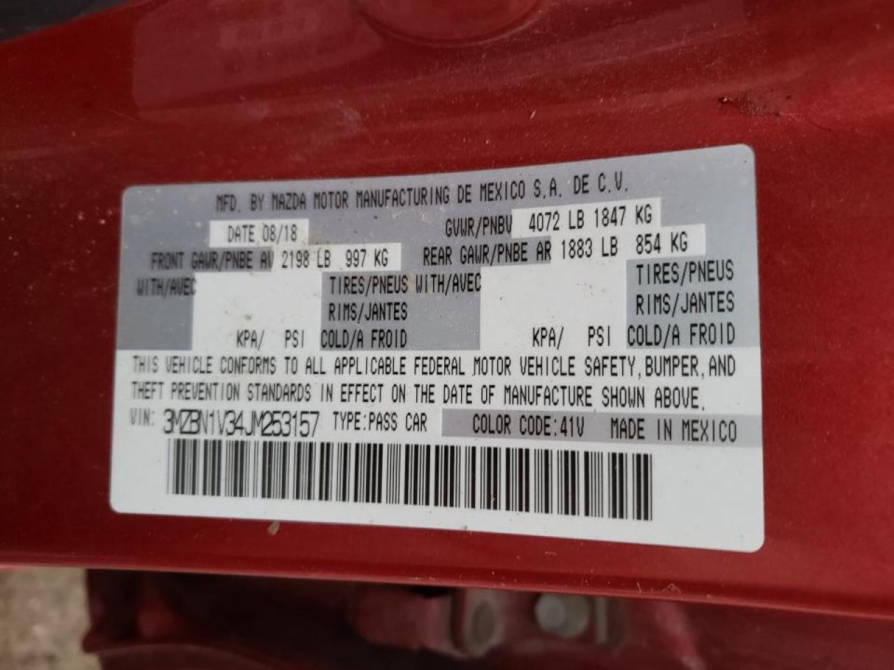 Photo 10 from auction – 2018 MAZDA 3 TOURING with VIN 3MZBN1V34JM253157
