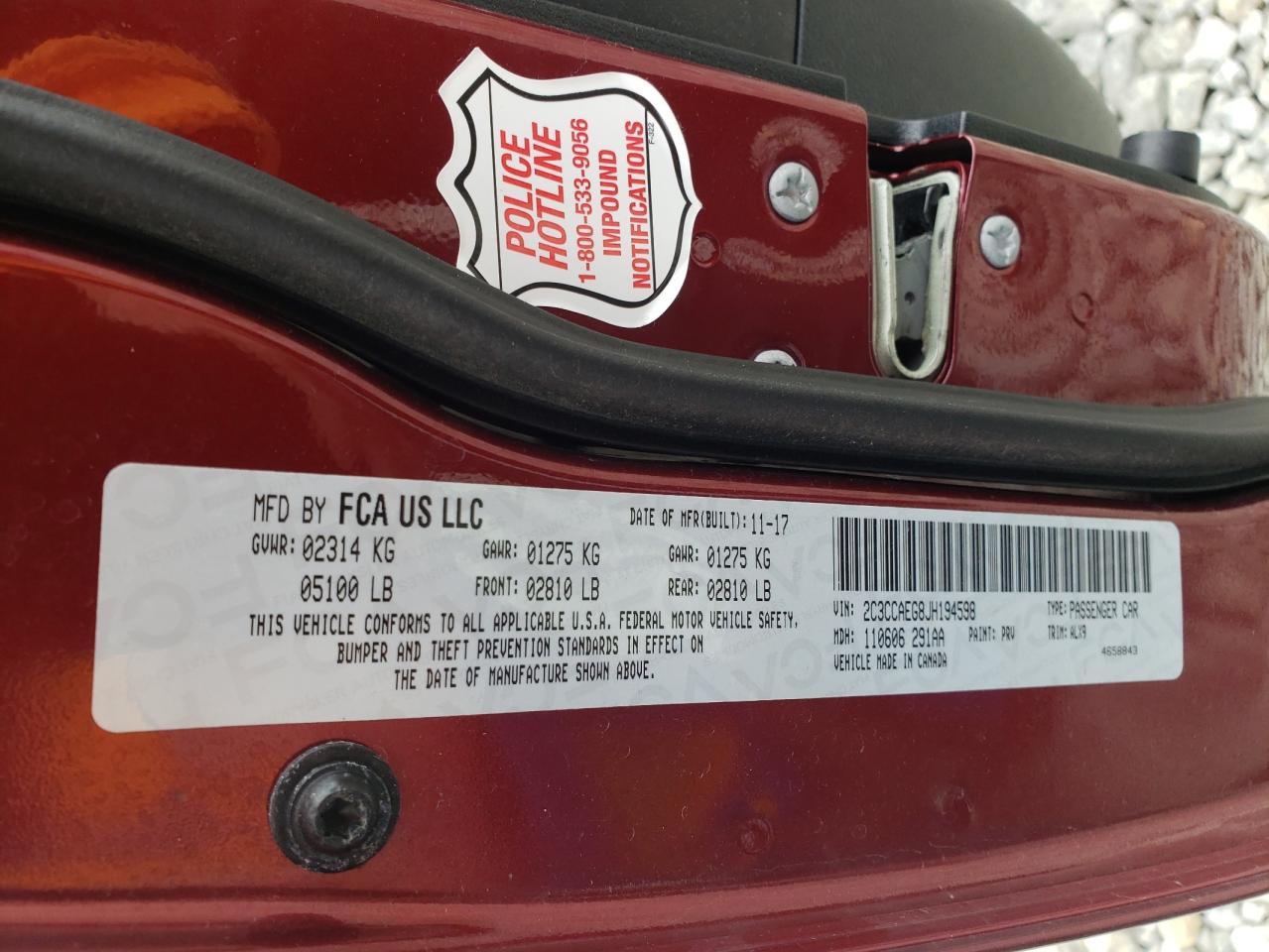 Photo 10 from auction – 2018 CHRYSLER 300 LIMITE with VIN 2C3CCAEG8JH194598