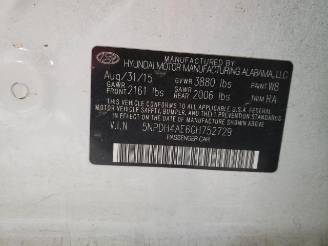 Photo 10 from auction – 2016 HYUNDAI ELANTRA SE with VIN 5NPDH4AE6GH752729