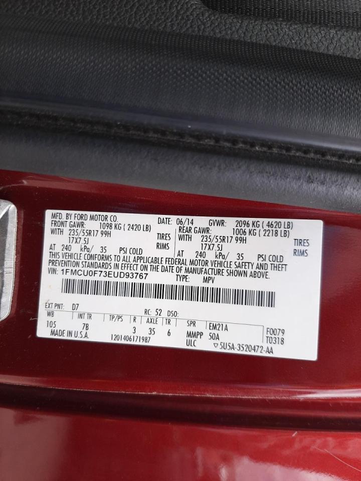 Photo 10 from auction – 2014 FORD ESCAPE S with VIN 1FMCU0F73EUD93767