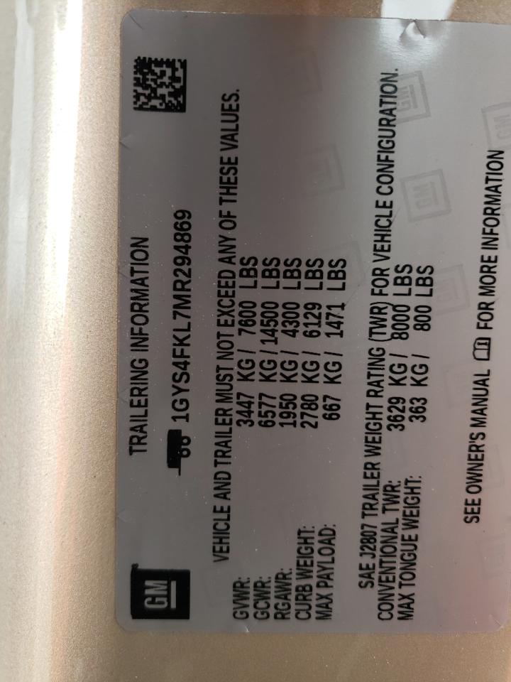 Photo 11 from auction – 2021 CADILLAC ESCALADE S with VIN 1GYS4FKL7MR294869
