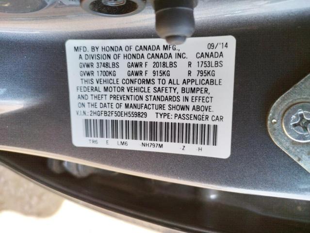 Photo 10 from auction – 2014 HONDA CIVIC LX with VIN 2HGFB2F50EH559829