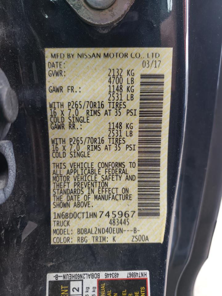 Photo 10 from auction – 2017 NISSAN FRONTIER S with VIN 1N6BD0CT1HN745967